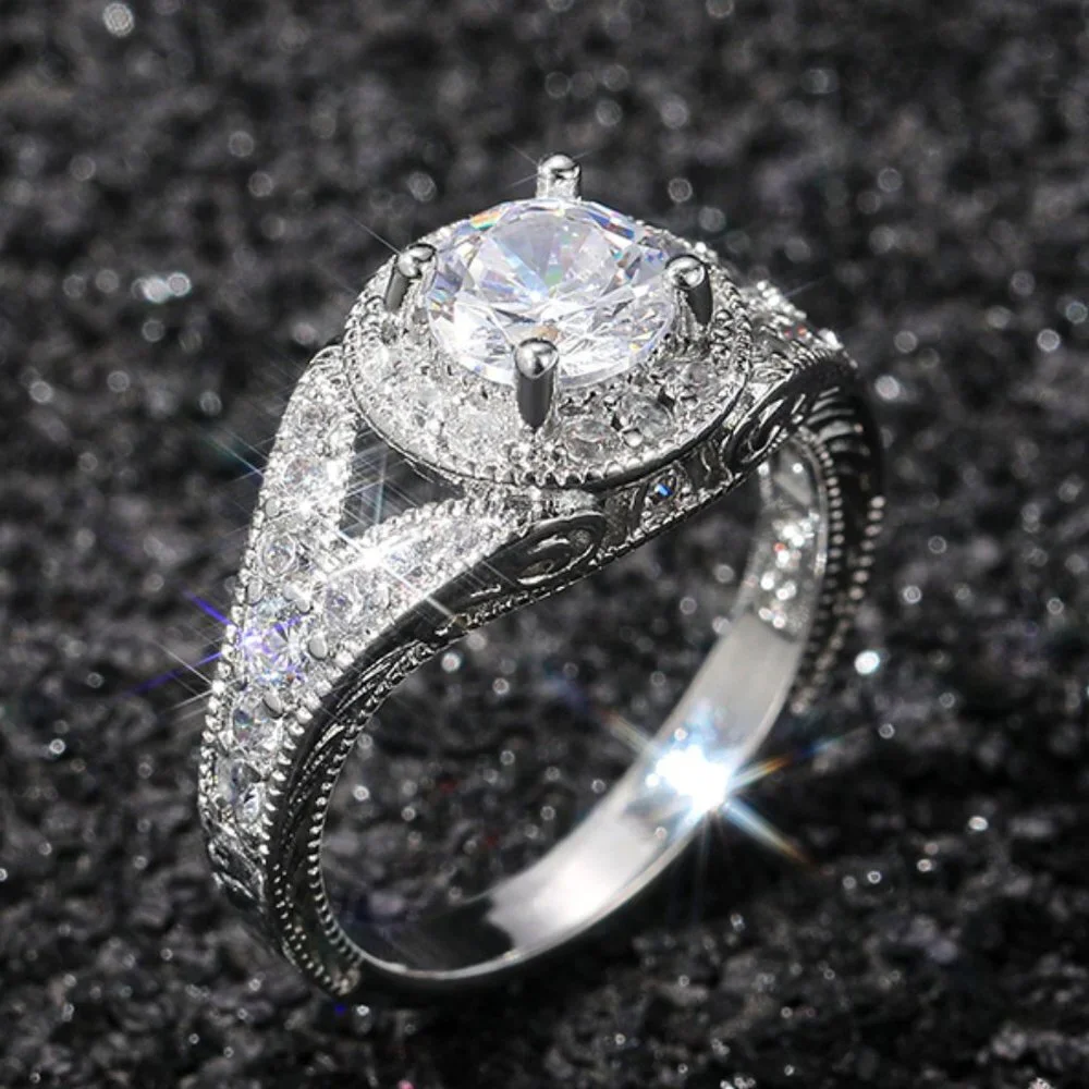 😍Round Shiny CZ Noble Silver Wedding/Engagement Ring for Women, K808
